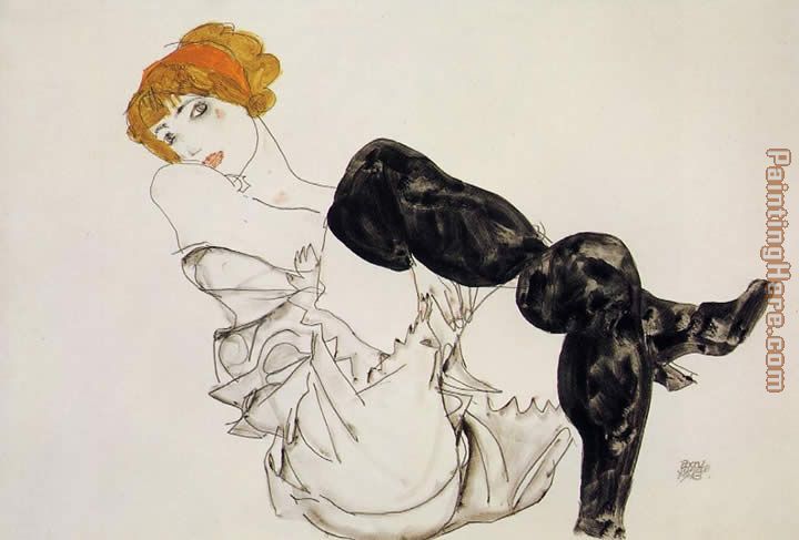 Woman in Black Stockings painting - Egon Schiele Woman in Black Stockings art painting